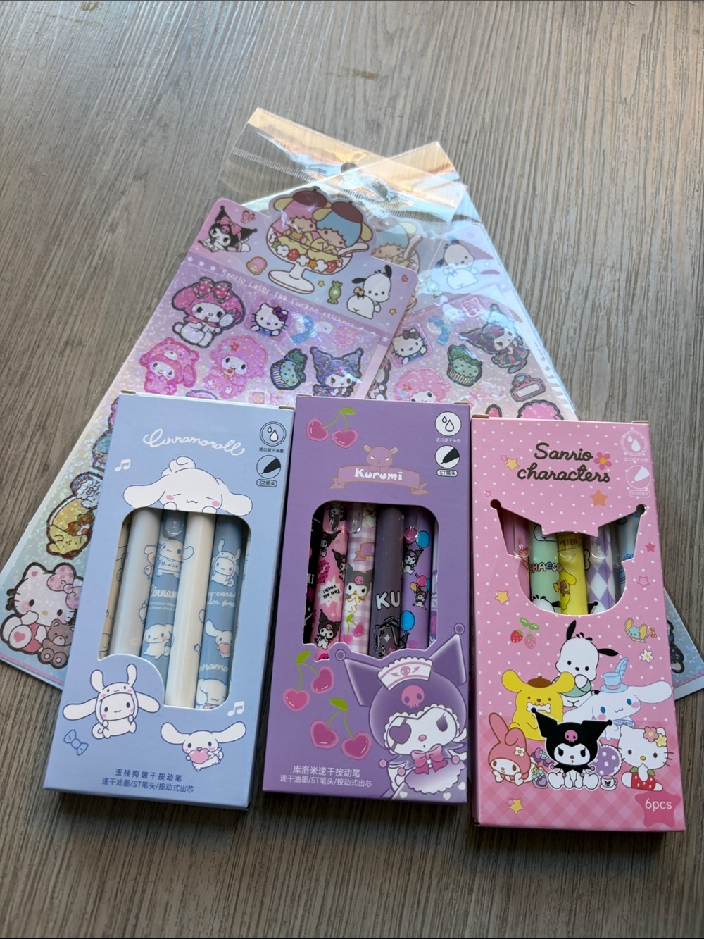 Sanrio Kids Pen Trio - Pink, Purple & Light Blue Character Set